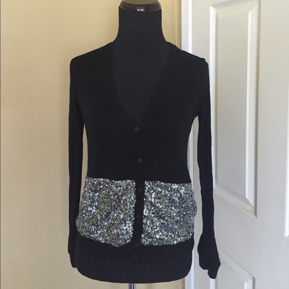 HEARTS BLACK SILVER SEQUINS BUTTON DOWN CARDIGAN